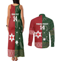 Custom Mate Maa Tonga And Kangaroo Australia Couples Matching Tank Maxi Dress and Long Sleeve Button Shirt Tongan Kupesi Mix Aboriginal Art LT14 - Polynesian Pride