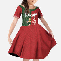 Custom Mate Maa Tonga And Kangaroo Australia Family Matching Off Shoulder Maxi Dress and Hawaiian Shirt Tongan Kupesi Mix Aboriginal Art LT14 Daughter's Dress Green - Polynesian Pride