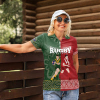 Custom Mate Maa Tonga And Kangaroo Australia Women Polo Shirt Tongan Kupesi Mix Aboriginal Art