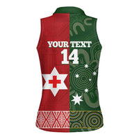 Custom Mate Maa Tonga And Kangaroo Australia Women Sleeveless Polo Shirt Tongan Kupesi Mix Aboriginal Art LT14 - Polynesian Pride