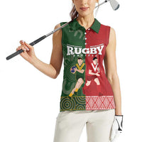 Custom Mate Maa Tonga And Kangaroo Australia Women Sleeveless Polo Shirt Tongan Kupesi Mix Aboriginal Art LT14 - Polynesian Pride
