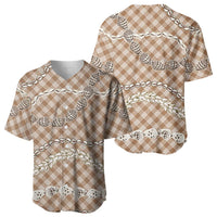 Brown Aloha Hawaii Shell Lei Baseball Jersey Palaka Hebrew Cone Honey Cowrie Elegant Curves - Polynesian Pride