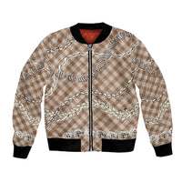 Brown Aloha Hawaii Shell Lei Bomber Jacket Palaka Hebrew Cone Honey Cowrie Elegant Curves - Polynesian Pride