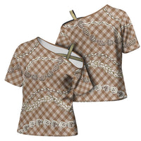 Brown Aloha Hawaii Shell Lei Cross Shoulder Shirt Palaka Hebrew Cone Honey Cowrie Elegant Curves - Polynesian Pride