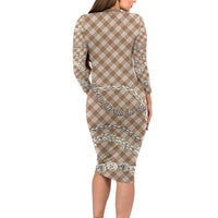 Brown Aloha Hawaii Shell Lei Family Matching Long Sleeve Bodycon Dress and Hawaiian Shirt Palaka Hebrew Cone Honey Cowrie Elegant Curves LT14 - Polynesian Pride
