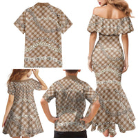 Brown Aloha Hawaii Shell Lei Family Matching Mermaid Dress and Hawaiian Shirt Palaka Hebrew Cone Honey Cowrie Elegant Curves LT14 - Polynesian Pride