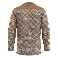 Brown Aloha Hawaii Shell Lei Hockey Jersey Palaka Hebrew Cone Honey Cowrie Elegant Curves - Polynesian Pride