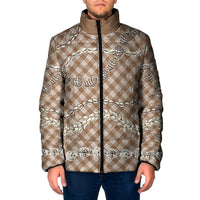 Brown Aloha Hawaii Shell Lei Padded Jacket Palaka Hebrew Cone Honey Cowrie Elegant Curves - Polynesian Pride
