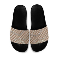 Brown Aloha Hawaii Shell Lei Slide Sandals Palaka Hebrew Cone Honey Cowrie Elegant Curves - Polynesian Pride