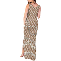 Brown Aloha Hawaii Shell Lei Tank Maxi Dress Palaka Hebrew Cone Honey Cowrie Elegant Curves - Polynesian Pride