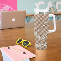 Brown Aloha Hawaii Shell Lei Tumbler With Handle Palaka Hebrew Cone Honey Cowrie Elegant Curves - Polynesian Pride
