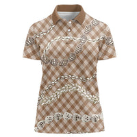 Brown Aloha Hawaii Shell Lei Women Polo Shirt Palaka Hebrew Cone Honey Cowrie Elegant Curves LT14 Female Brown - Polynesian Pride