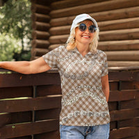 Brown Aloha Hawaii Shell Lei Women Polo Shirt Palaka Hebrew Cone Honey Cowrie Elegant Curves LT14 - Polynesian Pride