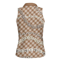 Brown Aloha Hawaii Shell Lei Women Sleeveless Polo Shirt Palaka Hebrew Cone Honey Cowrie Elegant Curves LT14 - Polynesian Pride