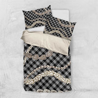 Black Aloha Hawaii Shell Lei Bedding Set Palaka Hebrew Cone Honey Cowrie Elegant Curves - Polynesian Pride
