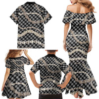 Black Aloha Hawaii Shell Lei Family Matching Mermaid Dress and Hawaiian Shirt Palaka Hebrew Cone Honey Cowrie Elegant Curves LT14 - Polynesian Pride