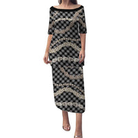 Black Aloha Hawaii Shell Lei Family Matching Puletasi and Hawaiian Shirt Palaka Hebrew Cone Honey Cowrie Elegant Curves LT14 Mom's Dress Black - Polynesian Pride