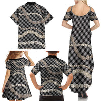 Black Aloha Hawaii Shell Lei Family Matching Summer Maxi Dress and Hawaiian Shirt Palaka Hebrew Cone Honey Cowrie Elegant Curves LT14 - Polynesian Pride