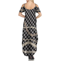 Black Aloha Hawaii Shell Lei Family Matching Summer Maxi Dress and Hawaiian Shirt Palaka Hebrew Cone Honey Cowrie Elegant Curves LT14 - Polynesian Pride