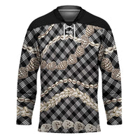 Black Aloha Hawaii Shell Lei Hockey Jersey Palaka Hebrew Cone Honey Cowrie Elegant Curves - Polynesian Pride