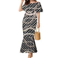 Black Aloha Hawaii Shell Lei Mermaid Dress Palaka Hebrew Cone Honey Cowrie Elegant Curves - Polynesian Pride