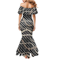 Black Aloha Hawaii Shell Lei Mermaid Dress Palaka Hebrew Cone Honey Cowrie Elegant Curves - Polynesian Pride