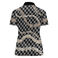 Black Aloha Hawaii Shell Lei Women Polo Shirt Palaka Hebrew Cone Honey Cowrie Elegant Curves LT14 - Polynesian Pride