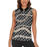 Black Aloha Hawaii Shell Lei Women Sleeveless Polo Shirt Palaka Hebrew Cone Honey Cowrie Elegant Curves LT14 - Polynesian Pride
