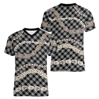 Black Aloha Hawaii Shell Lei Women V-Neck T-Shirt Palaka Hebrew Cone Honey Cowrie Elegant Curves LT14 - Polynesian Pride