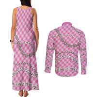 Pink Aloha Hawaii Shell Lei Couples Matching Tank Maxi Dress and Long Sleeve Button Shirt Palaka Hebrew Cone Honey Cowrie Elegant Curves LT14 - Polynesian Pride