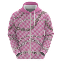 Pink Aloha Hawaii Shell Lei Hoodie Palaka Hebrew Cone Honey Cowrie Elegant Curves - Polynesian Pride