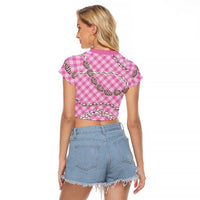 Pink Aloha Hawaii Shell Lei Raglan Cropped T Shirt Palaka Hebrew Cone Honey Cowrie Elegant Curves - Polynesian Pride