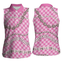 Pink Aloha Hawaii Shell Lei Women Sleeveless Polo Shirt Palaka Hebrew Cone Honey Cowrie Elegant Curves LT14 - Polynesian Pride