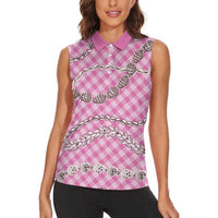 Pink Aloha Hawaii Shell Lei Women Sleeveless Polo Shirt Palaka Hebrew Cone Honey Cowrie Elegant Curves LT14 - Polynesian Pride