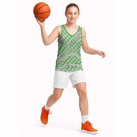 Green Aloha Hawaii Shell Lei Basketball Jersey Palaka Hebrew Cone Honey Cowrie Elegant Curves - Polynesian Pride