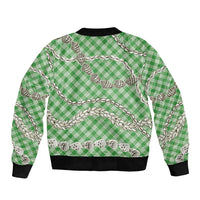 Green Aloha Hawaii Shell Lei Bomber Jacket Palaka Hebrew Cone Honey Cowrie Elegant Curves - Polynesian Pride