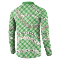 Green Aloha Hawaii Shell Lei Button Sweatshirt Palaka Hebrew Cone Honey Cowrie Elegant Curves - Polynesian Pride