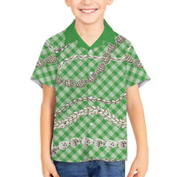 Green Aloha Hawaii Shell Lei Family Matching Off Shoulder Short Dress and Hawaiian Shirt Palaka Hebrew Cone Honey Cowrie Elegant Curves LT14 Son's Shirt Green - Polynesian Pride