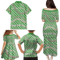 Green Aloha Hawaii Shell Lei Family Matching Puletasi and Hawaiian Shirt Palaka Hebrew Cone Honey Cowrie Elegant Curves LT14 - Polynesian Pride