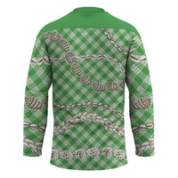 Green Aloha Hawaii Shell Lei Hockey Jersey Palaka Hebrew Cone Honey Cowrie Elegant Curves - Polynesian Pride