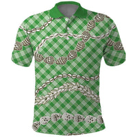 Green Aloha Hawaii Shell Lei Polo Shirt Palaka Hebrew Cone Honey Cowrie Elegant Curves - Polynesian Pride