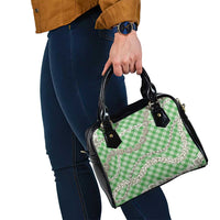 Green Aloha Hawaii Shell Lei Shoulder Handbag Palaka Hebrew Cone Honey Cowrie Elegant Curves - Polynesian Pride