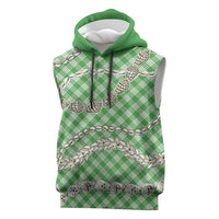 Green Aloha Hawaii Shell Lei Sleeveless Hoodie Palaka Hebrew Cone Honey Cowrie Elegant Curves - Polynesian Pride