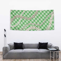 Green Aloha Hawaii Shell Lei Tapestry Palaka Hebrew Cone Honey Cowrie Elegant Curves - Polynesian Pride