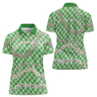 Green Aloha Hawaii Shell Lei Women Polo Shirt Palaka Hebrew Cone Honey Cowrie Elegant Curves LT14 - Polynesian Pride