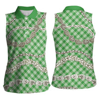 Green Aloha Hawaii Shell Lei Women Sleeveless Polo Shirt Palaka Hebrew Cone Honey Cowrie Elegant Curves LT14 - Polynesian Pride