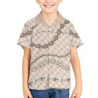 Beige Aloha Hawaii Shell Lei Family Matching Mermaid Dress and Hawaiian Shirt Palaka Hebrew Cone Honey Cowrie Elegant Curves LT14 Son's Shirt Beige - Polynesian Pride