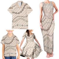 Beige Aloha Hawaii Shell Lei Family Matching Tank Maxi Dress and Hawaiian Shirt Palaka Hebrew Cone Honey Cowrie Elegant Curves LT14 - Polynesian Pride