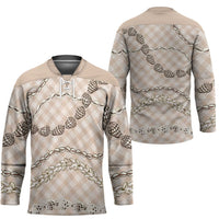 Beige Aloha Hawaii Shell Lei Hockey Jersey Palaka Hebrew Cone Honey Cowrie Elegant Curves - Polynesian Pride
