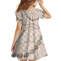 Beige Aloha Hawaii Shell Lei Kid Short Sleeve Dress Palaka Hebrew Cone Honey Cowrie Elegant Curves - Polynesian Pride